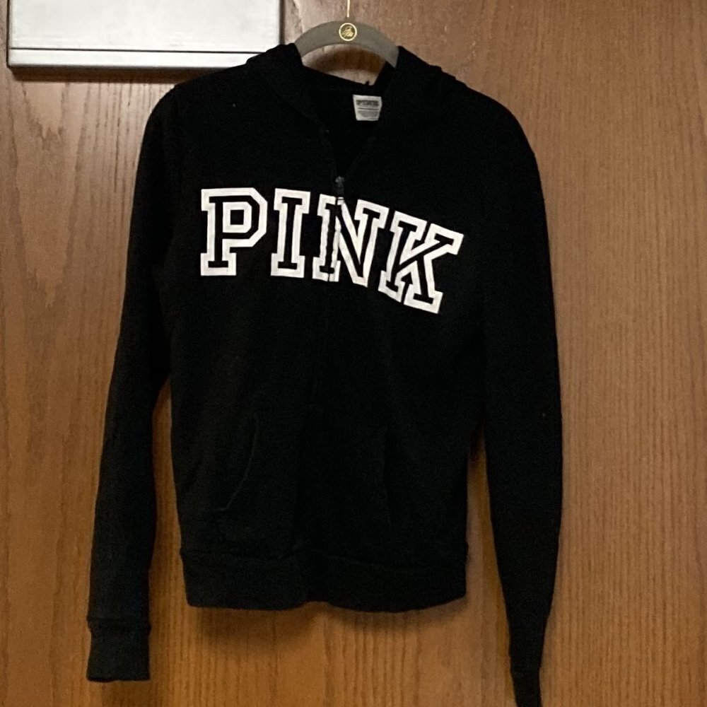 Victoria's Secret Pink black zip hoodie sz XS
